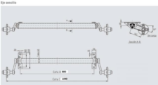 EJE (AL-KO) SIN FRENO (1090 / 800) 500 KGS (BAJO PEDIDO)