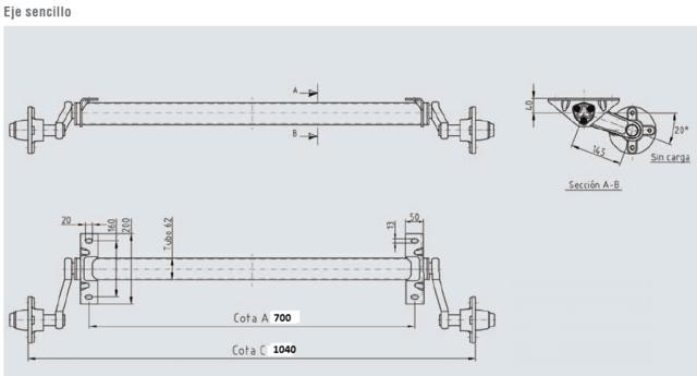 EJE (AL-KO) SIN FRENO (1040 / 700) 500 KGS (BAJO PEDIDO)