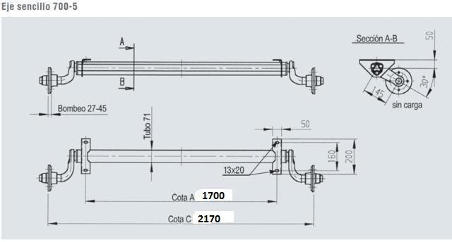 EJE (AL-KO) SIN FRENO (2170 / 1700) 900 KGS (BAJO PEDIDO)
