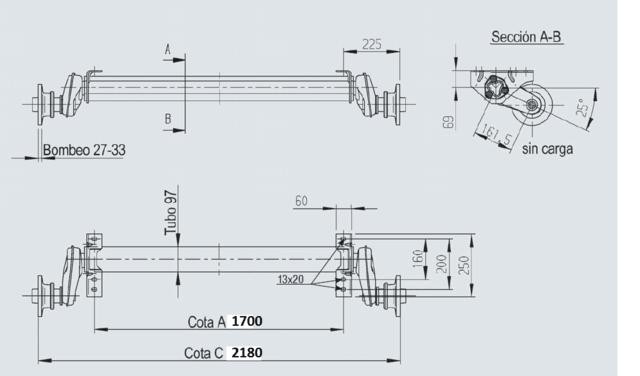 EJE (AL-KO) SIN FRENO (2180 / 1700) 1300 Kgs. 98x4 (BAJO PEDIDO)