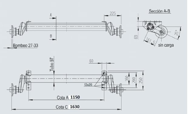 EJE (AL-KO) SIN FRENO (1630 /1150) 1300 Kg 139,7x6 (BAJO PEDIDO)